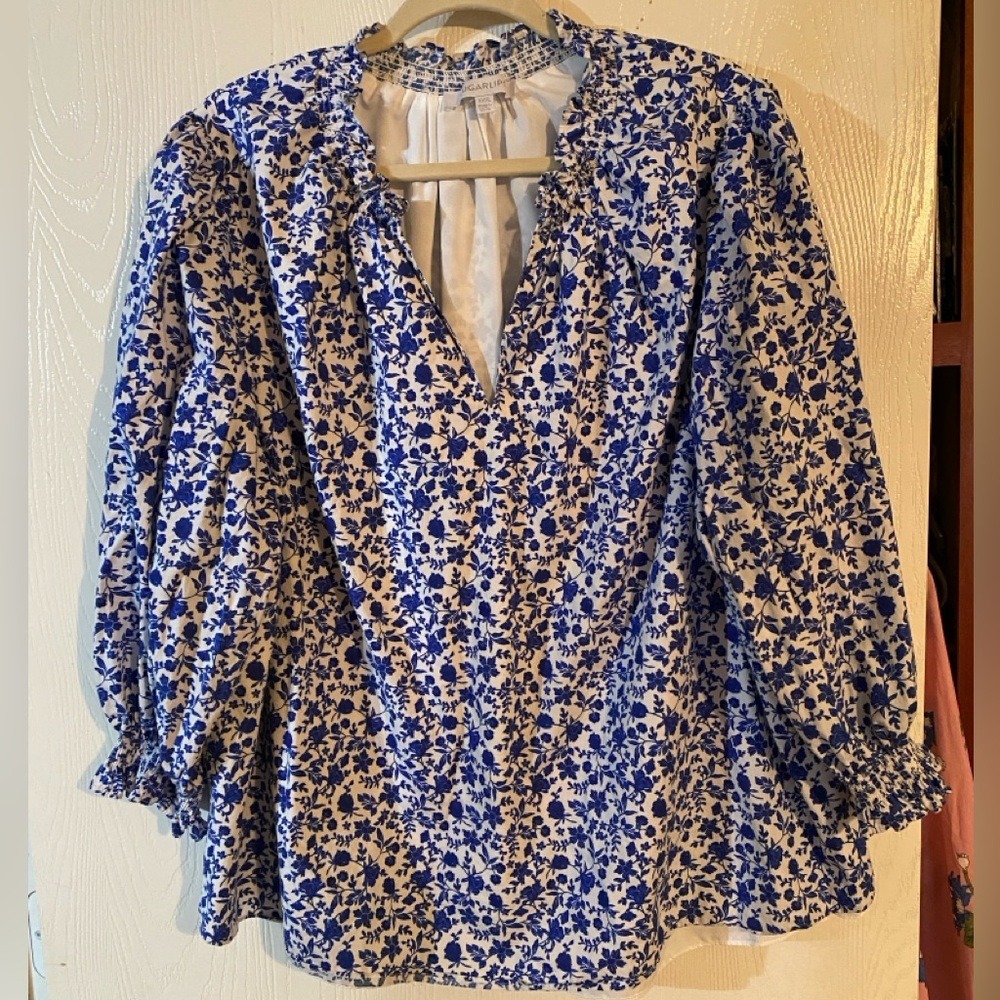 Sugarlips XXXL Floral Blue and White Women's Smocked Top